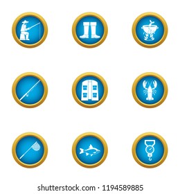 Fishing trade icons set. Flat set of 9 fishing trade vector icons for web isolated on white background