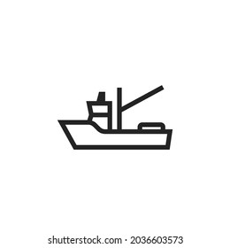 Fishing Trawler Line Icon. Water Transport Symbol. Isolated Vector Image In Simple Style