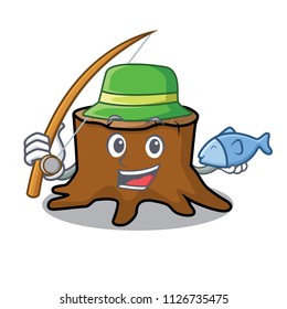 Fishing tree stump mascot cartoon