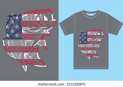 Fishing T-shirt with American Flag. Gift For Fisherman Lover.