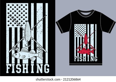 Fishing T-shirt with American Flag. Gift For Fisherman Lover.