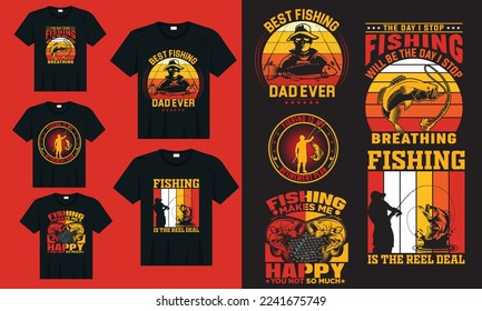 Fishing tshirt bundle design, Fishing t shirt design vector.