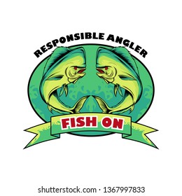 Fishing t-shirt design. 2 mahi - mahi fish badge design. Coryphaena hippurus fishing logo design.