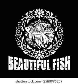 fishing t-shirt design with black background.