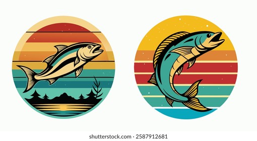 Fishing t-shirt design bundle, Fishing vintage t-shirt collection, vintage fishing t-shirt set graphic illustration, Fishing vector emblem