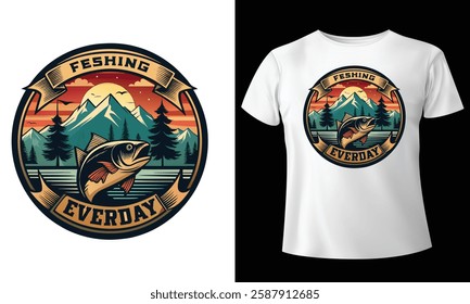 Fishing t-shirt design bundle, Fishing vintage t-shirt collection, vintage fishing t-shirt set graphic illustration, Fishing vector emblem