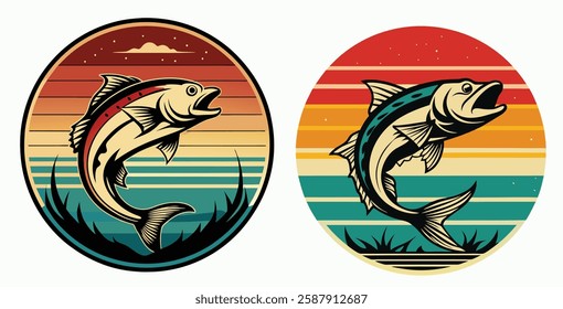 Fishing t-shirt design bundle, Fishing vintage t-shirt collection, vintage fishing t-shirt set graphic illustration, Fishing vector emblem