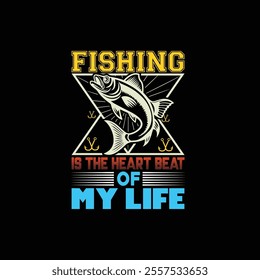  Fishing T-Shirt Design, Fish vector illustration with black