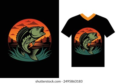 Fishing t-shirt design illustration in vector template