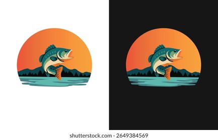 Design de T-Shirt Pesca - Achigã Largemouth com água Splash e estilo ao ar livre