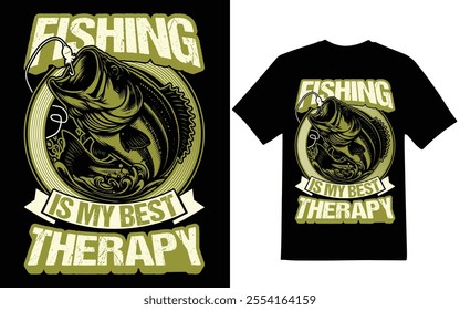 Fishing t-shirt design, Fishing is my best therapy fishing t-shirt design