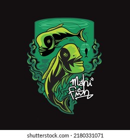 Fishing tshirt design on black background. wild fishing.