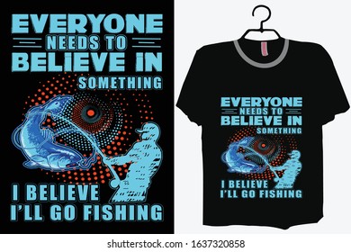 Fishing T-shirt Design Template Vector And Fishing T-Shirt Design, Fish vector illustration with black background.