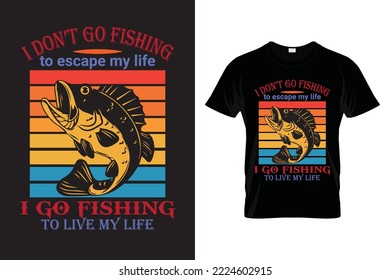 Diseño de la plantilla de diseño de camisetas de pesca y diseño de camisetas de pesca, ilustración de vectores de peces con fondo negro.
