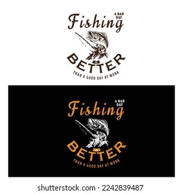 Plantilla de diseño de camisetas de pesca, vector, ilustración 