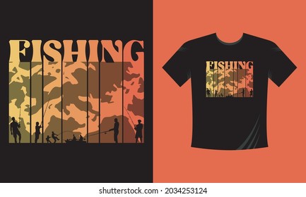 Fishing Tshirt Template. Tshirt print with fishing hook and typography, vector apparel mockup. Stylish black and white t-shirt