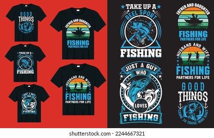 Fishing T-shirt vector bundle file, Fishing typography t-shirt design with editable vector graphic, vintage t-shirt design.