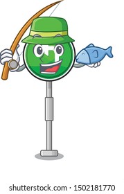 Fishing turn left character shaped with mascot