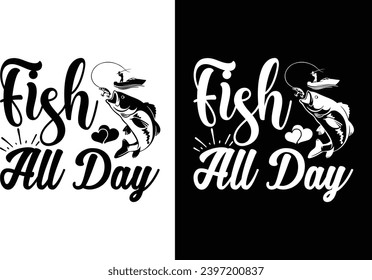 Fishing Typography craft design black and white vector