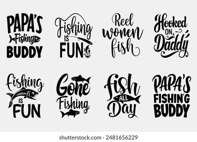 Fishing Typography T-Shirt Design Bundle, featuring unique, stylish fishing-themed designs perfect for any fishing enthusiast's wardrobe.