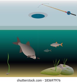 Fishing under ice.  EPS 10, opacity