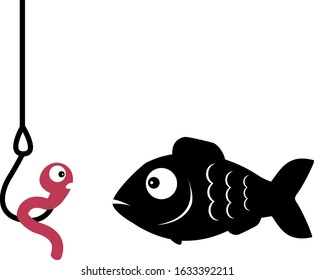 fishing underwater fish looking at a worm hanging on a hook