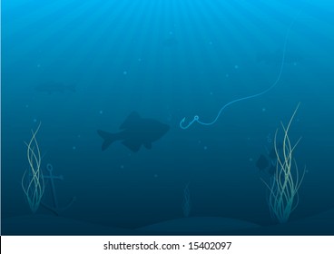 Fishing and underwater world, vector illustration