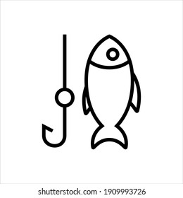 Icono del vector de pesca en fondo blanco