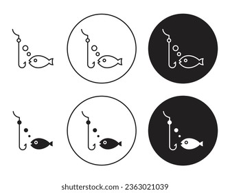 Icono del vector de pesca establecido en color negro. Adecuado para aplicaciones y diseños de interfaz de usuario de sitios web