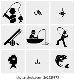 Fishing vector icons set on gray 