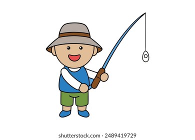 Fishing vector illustration  cartoon, clipart, line art design for prints