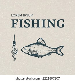 Ilustración vectorial de la pesca. El pez muerde el gusano. Gusano en un gancho