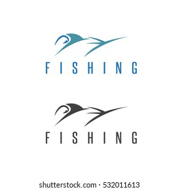 fishing vector illustration set with outline marlin