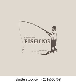 Ilustración vectorial de la pesca. Silhouette de un pescador con una barra de pesca. Puede utilizarse para el logotipo, la etiqueta, el embalaje, etc.