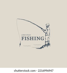 Ilustración vectorial de la pesca. Silhouette de un pescador con una barra de pesca. Puede utilizarse para el logotipo, la etiqueta, el embalaje, etc.