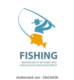 Fishing Vector Logo Design Template. Fisherman, Fisher, Fish Or Angling, Sport Icons