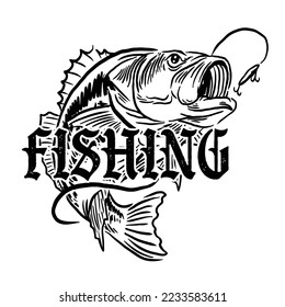 fishing vector logo illustration with unique and vintage hand drawn design creation style