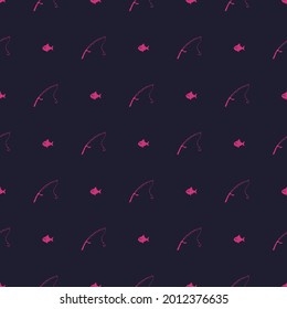 Fishing vector pattern, trendy dark print, fishing rod and fish. Print copy