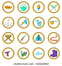 Fishing vector set in cartoon style isolated on white background