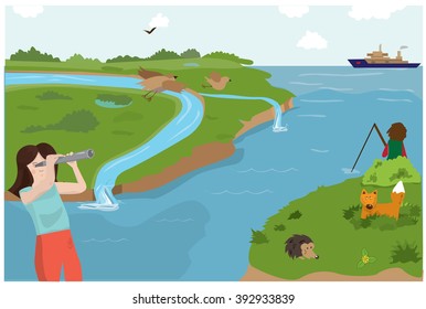 fishing vector.nature vector. landscape