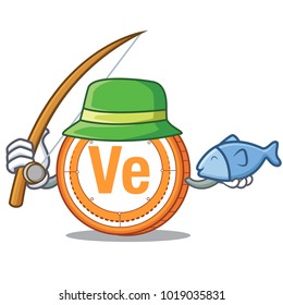 Fishing Veritaseum coin mascot cartoon