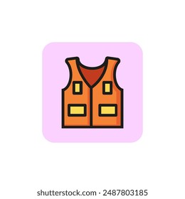 Fishing vest line icon. Clothing, comfort, pocket. Fishers uniform concept. Vector illustration can be used for topics like workwear, sport, hunters clothing