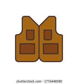 Aparato de símbolo de icono vectorial de chaleco de pesca aislado en fondo blanco