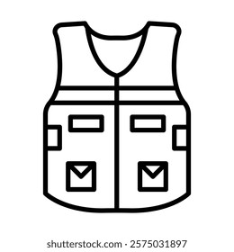 Fishing Vest Vector Line Icon Design