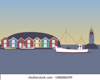 A fishing village in the swedish west coast archipelago. Vector Illustration