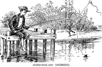Fishing vintage engraved illustration drawing