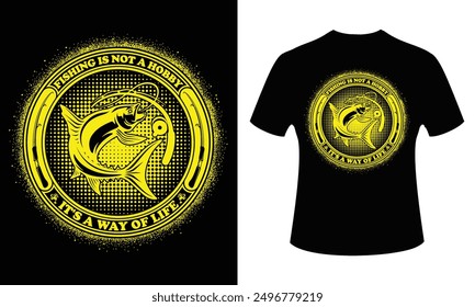 Fishing vintage illustration t-shirt design. Male-female unisex t-shirt design. Trendy t-shirt design. Fishing t-shirt design. 