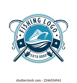 fishing vintage logo design. with a fishing tool icon