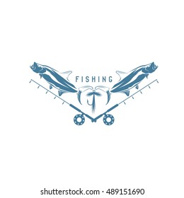 fishing vintage vector illustration with tarpon fish ,lure and fishing rod