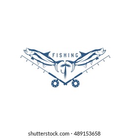 fishing vintage vector illustration with tarpon fish ,lure and fishing rod